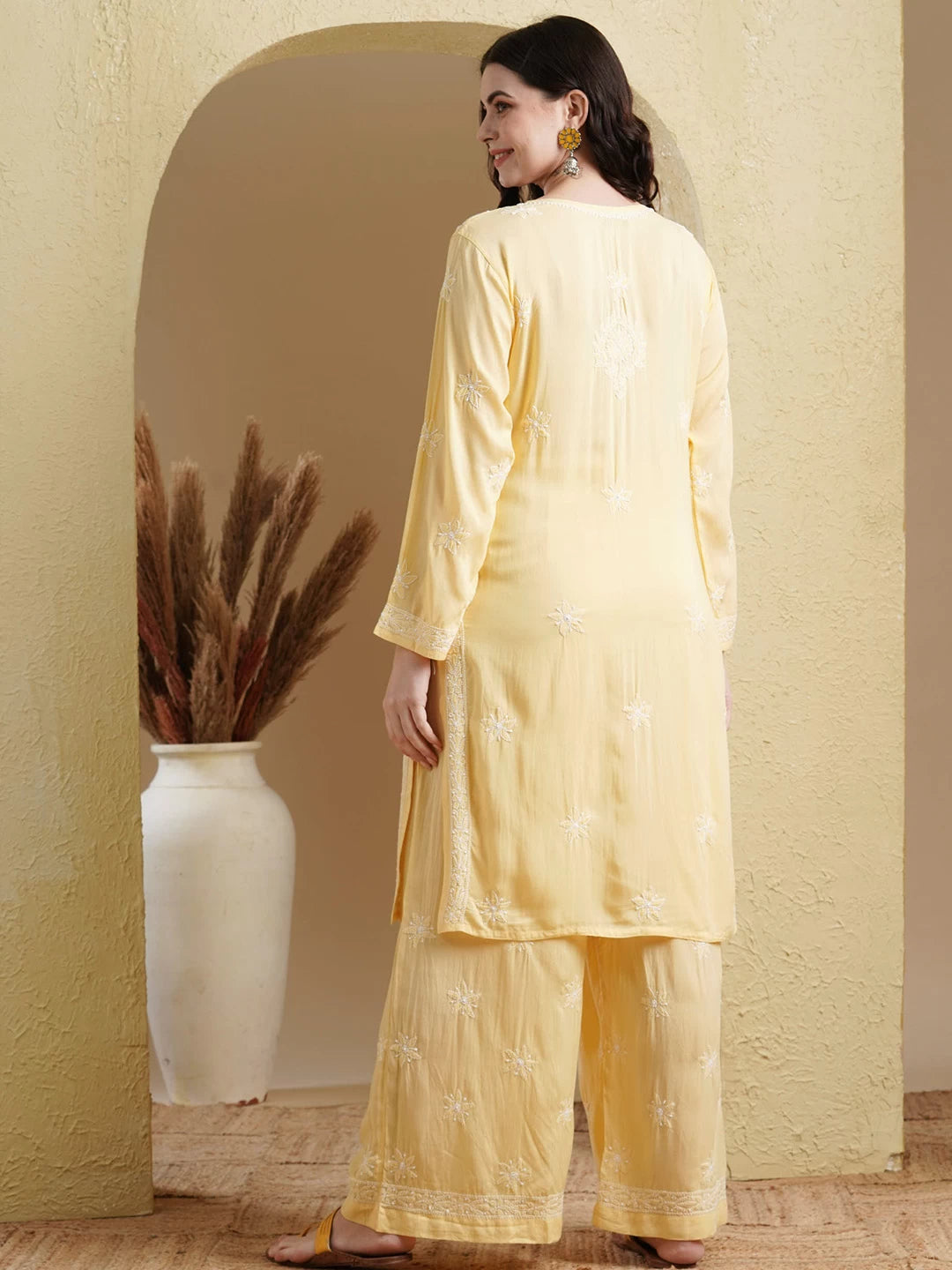 Ada Hand Embroidered Yellow Modal Lucknowi Chikankari Co-Ord Set A811235