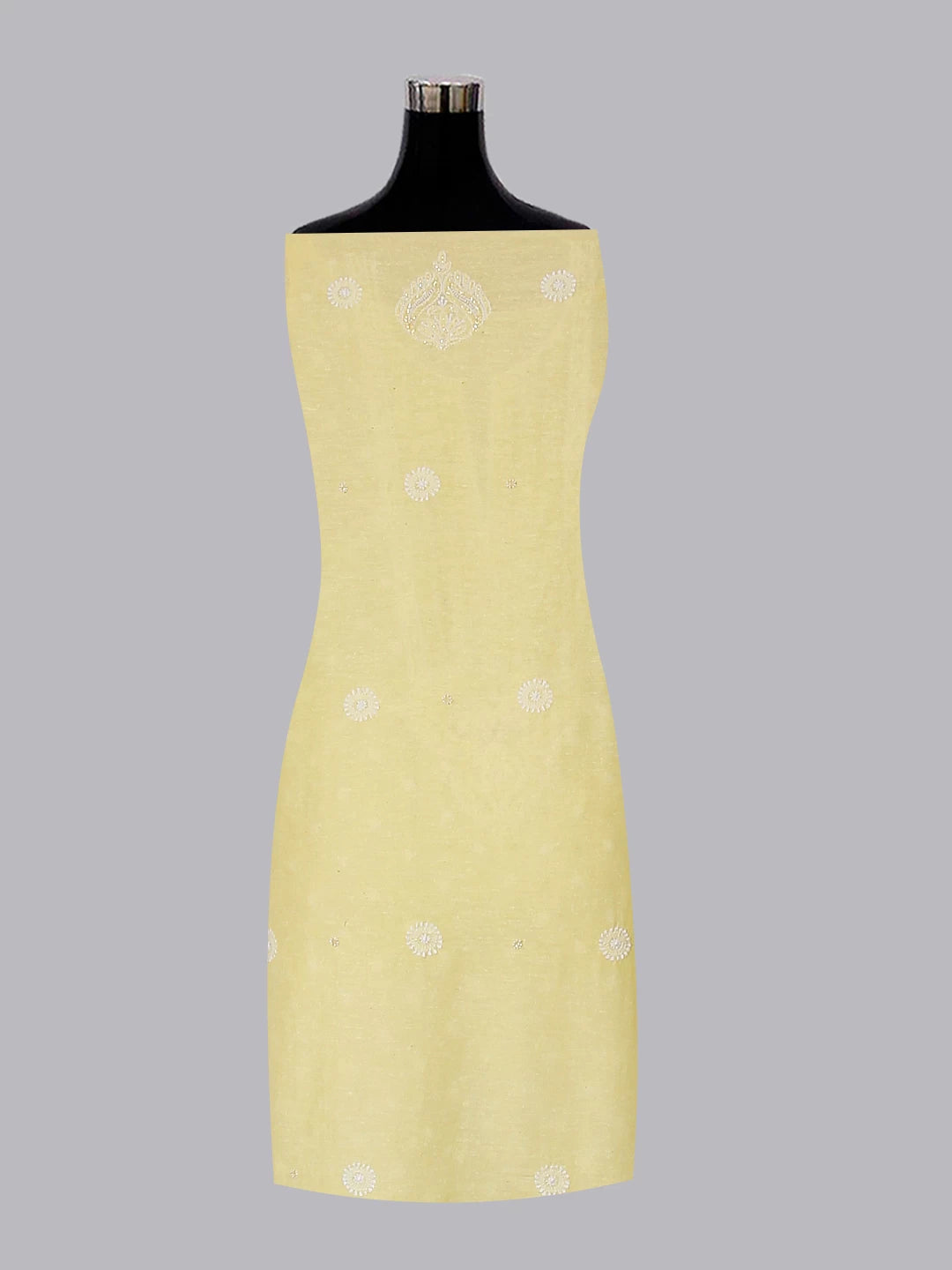 Ada Hand Embroidered Lemon Chanderi Lucknowi Chikankari Unstitched Kurta Dupatta Set With Pearl Work 01A331946