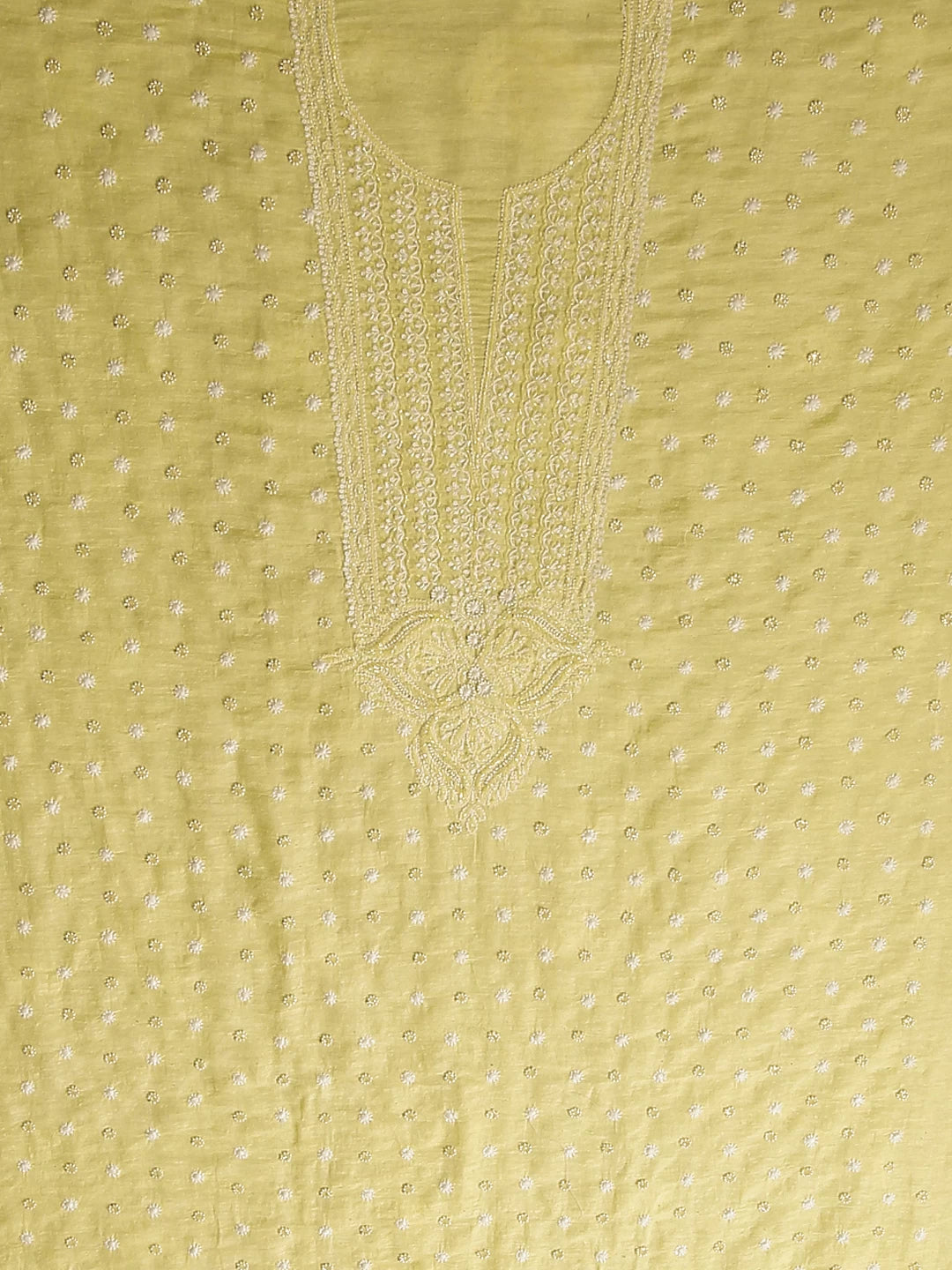 Ada Hand Embroidered Lemon Chanderi Lucknowi Chikankari Unstitched Kurta Dupatta Set With Pearl Work 01A331946