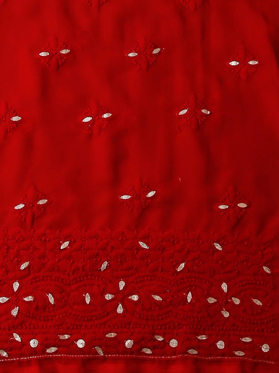 Ada Hand Embroidered Red Georgette Lucknowi Chikankari Unstitched Suit Piece With Gotapatti Work 01A146116