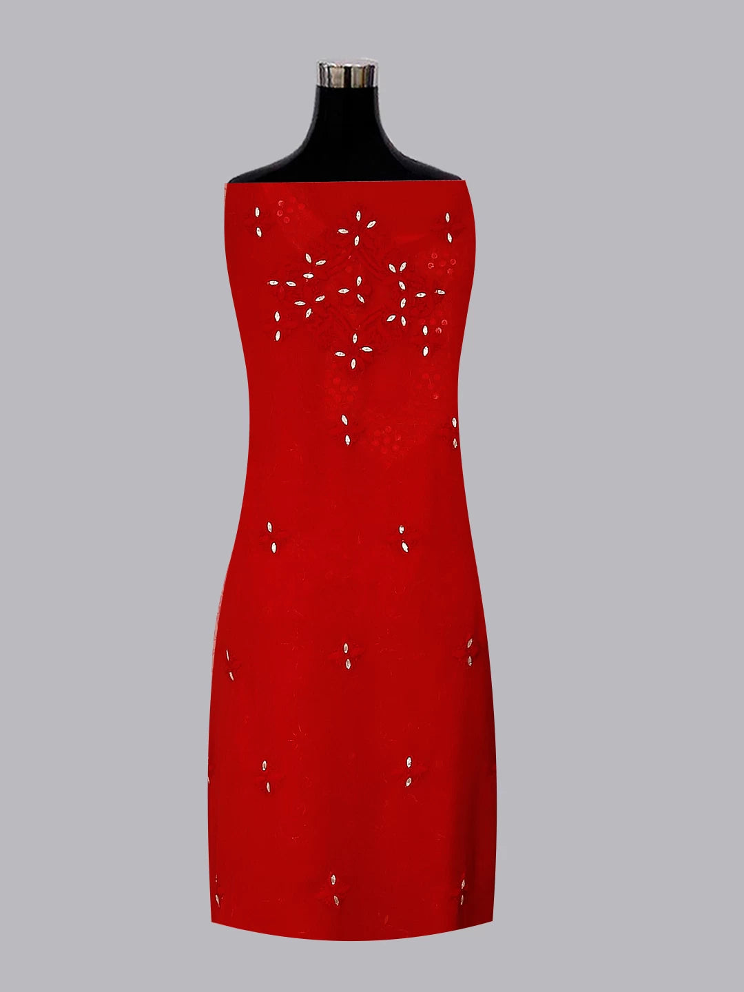 Ada Hand Embroidered Red Georgette Lucknowi Chikankari Unstitched Suit Piece With Gotapatti Work 01A146116