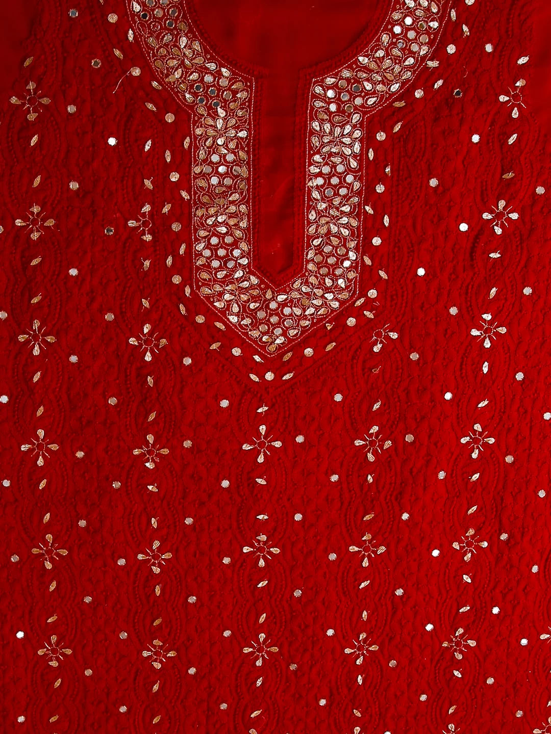 Ada Hand Embroidered Red Georgette Lucknowi Chikankari Unstitched Suit Piece With Gotapatti Work 01A146116