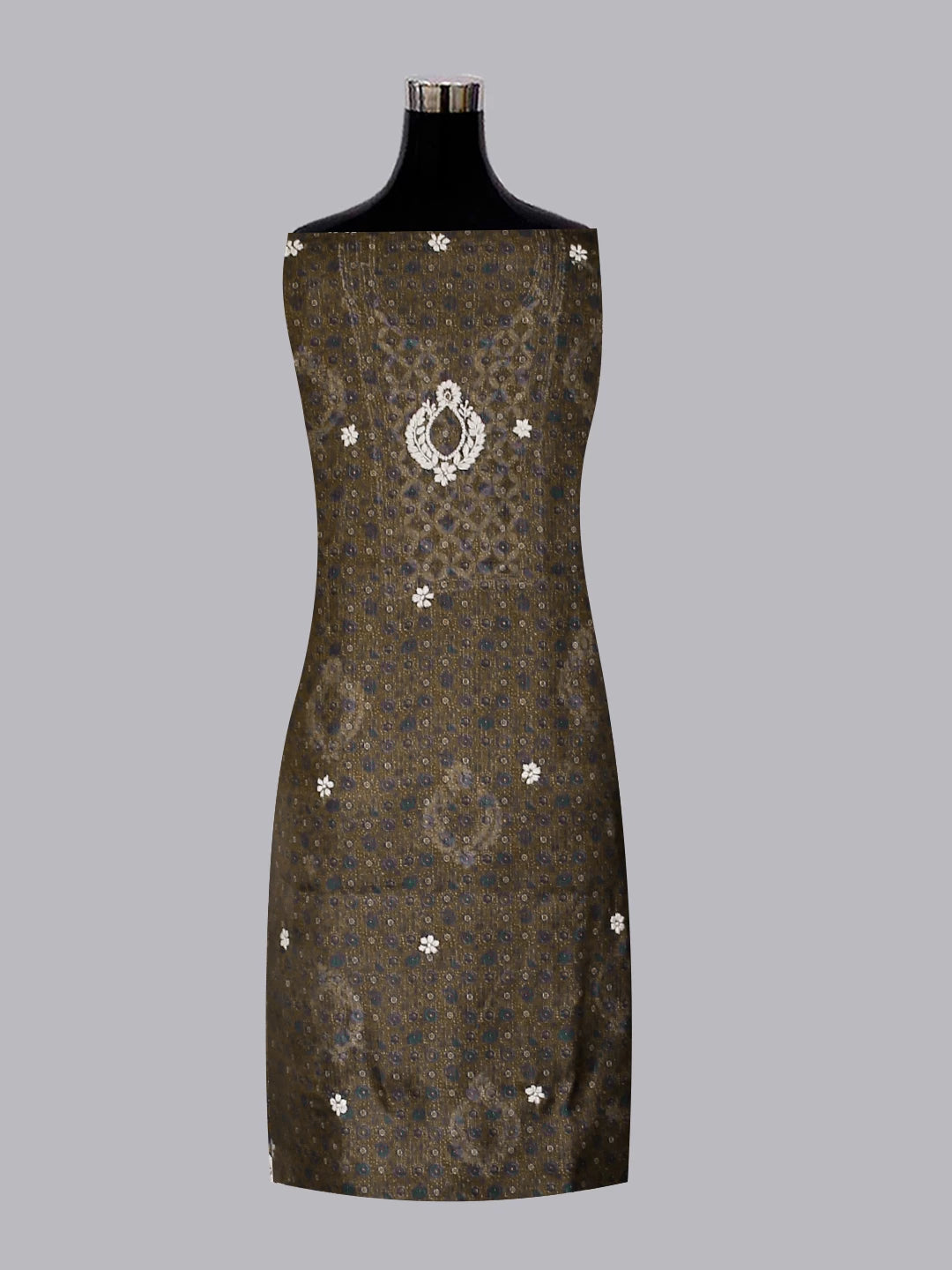 Ada Hand Embroidered Brown Kota Lucknowi Chikankari Unstitched Kurta Piece 01A349744