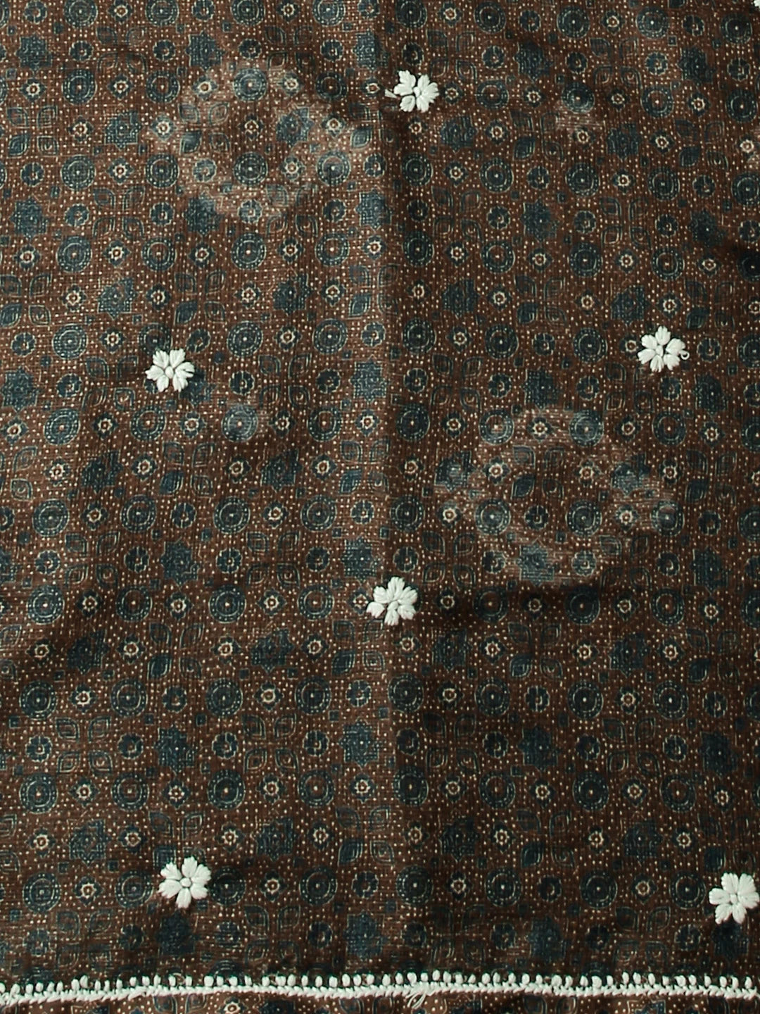 Ada Hand Embroidered Brown Kota Lucknowi Chikankari Unstitched Kurta Piece 01A349744