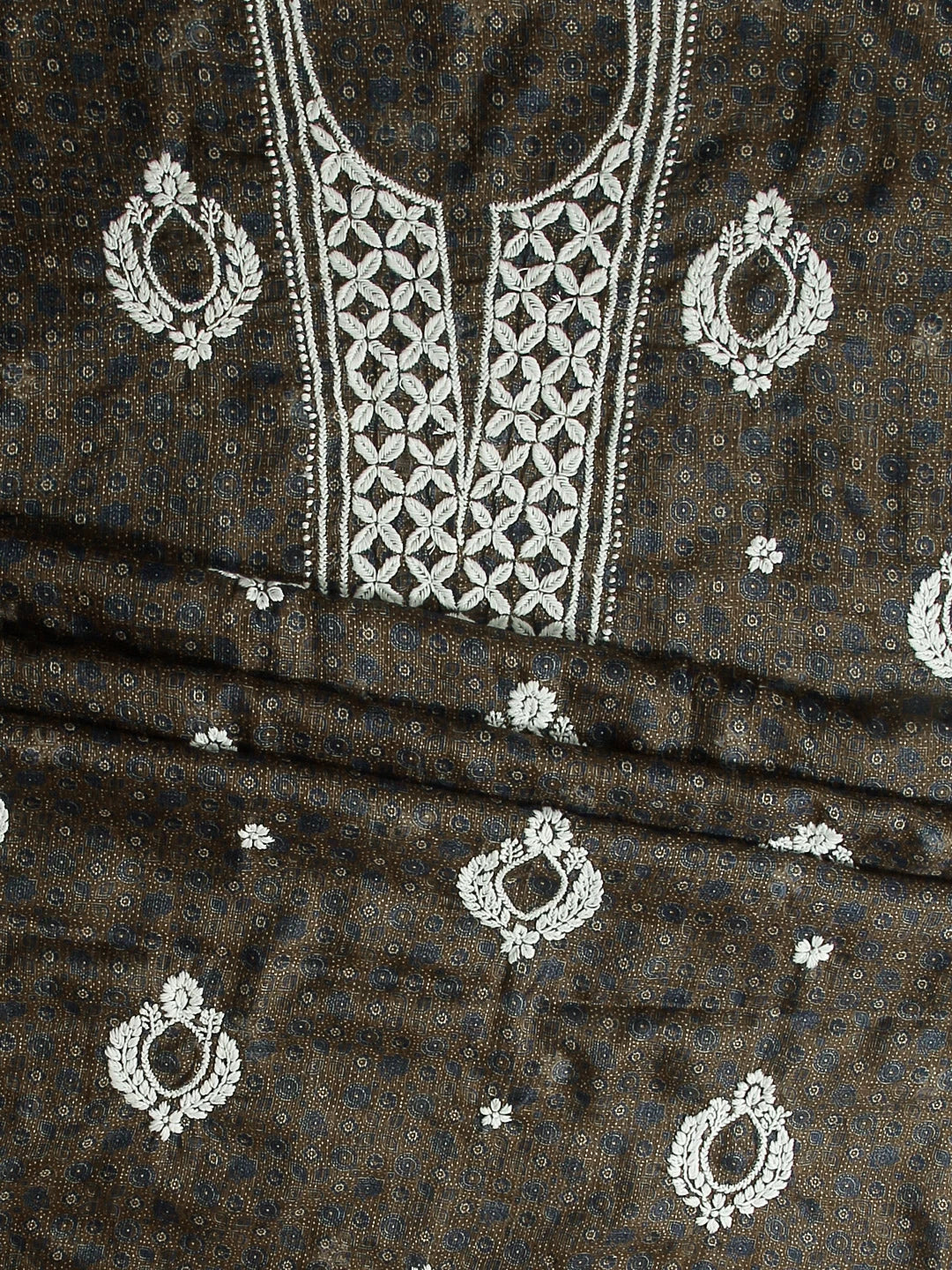 Ada Hand Embroidered Brown Kota Lucknowi Chikankari Unstitched Kurta Piece 01A349744