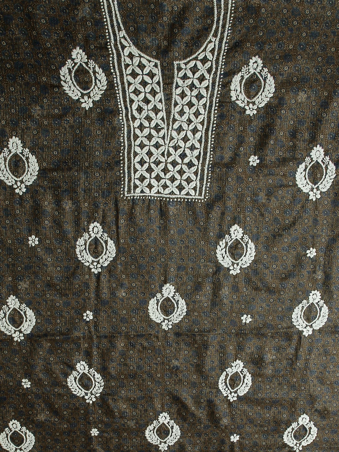 Ada Hand Embroidered Brown Kota Lucknowi Chikankari Unstitched Kurta Piece 01A349744