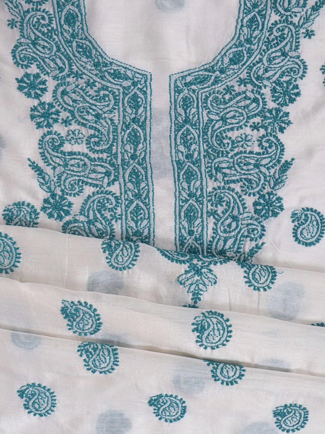 Ada Hand Embroidered Cream Chanderi Lucknowi Chikankari Unstitched Kurta Dupatta Set 01A38245