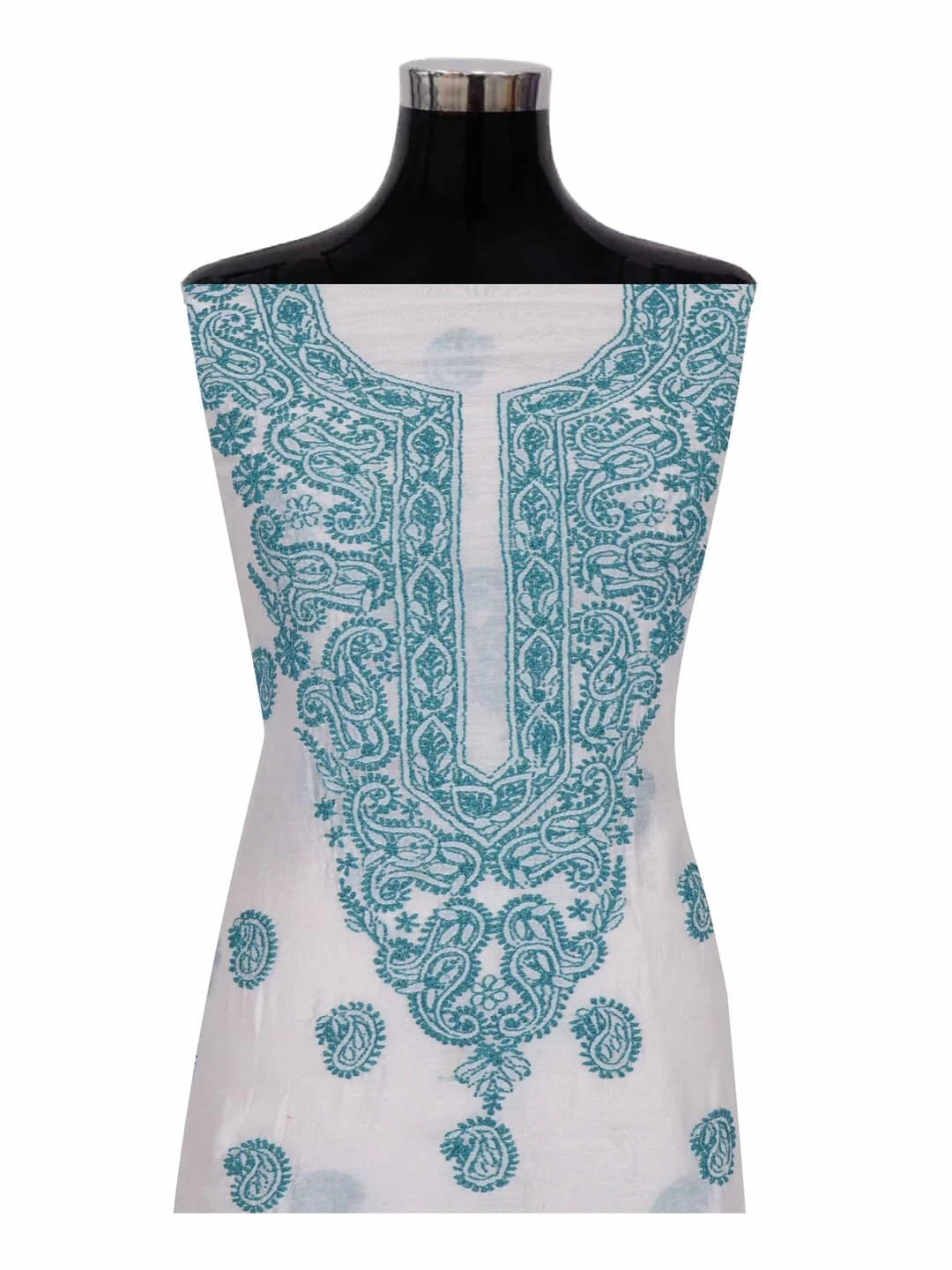 Ada Hand Embroidered Cream Chanderi Lucknowi Chikankari Unstitched Kurta Dupatta Set 01A38245