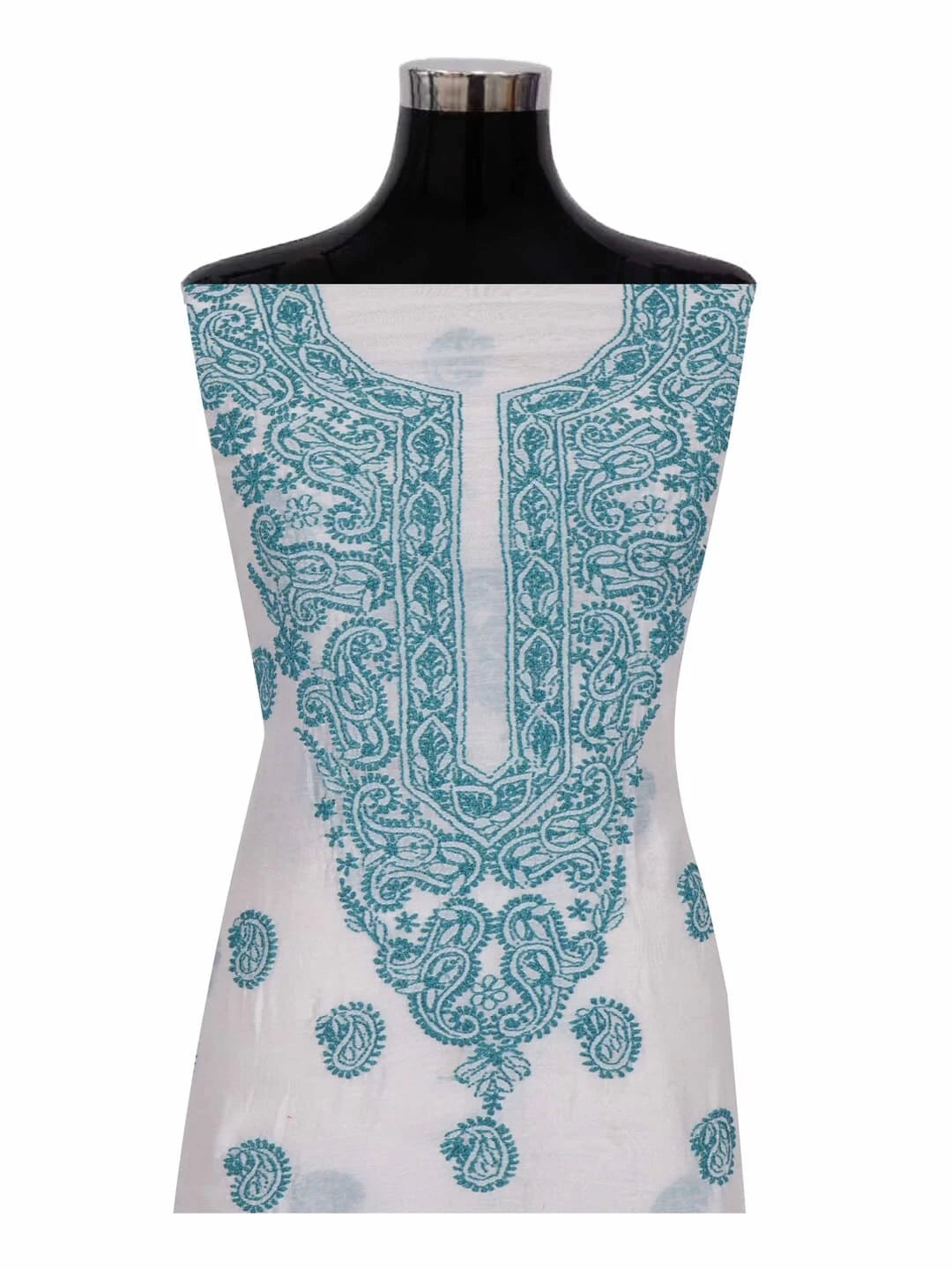 Ada Hand Embroidered Cream Chanderi Lucknowi Chikankari Unstitched Kurta Dupatta Set 01A38245
