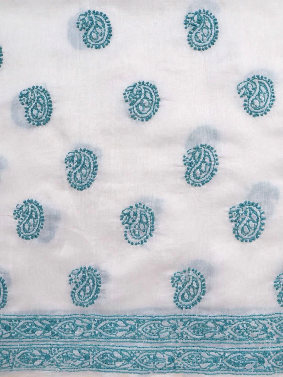 Ada Hand Embroidered Cream Chanderi Lucknowi Chikankari Unstitched Kurta Dupatta Set 01A38245