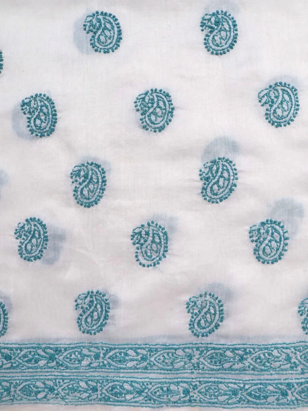 Ada Hand Embroidered Cream Chanderi Lucknowi Chikankari Unstitched Kurta Dupatta Set 01A38245