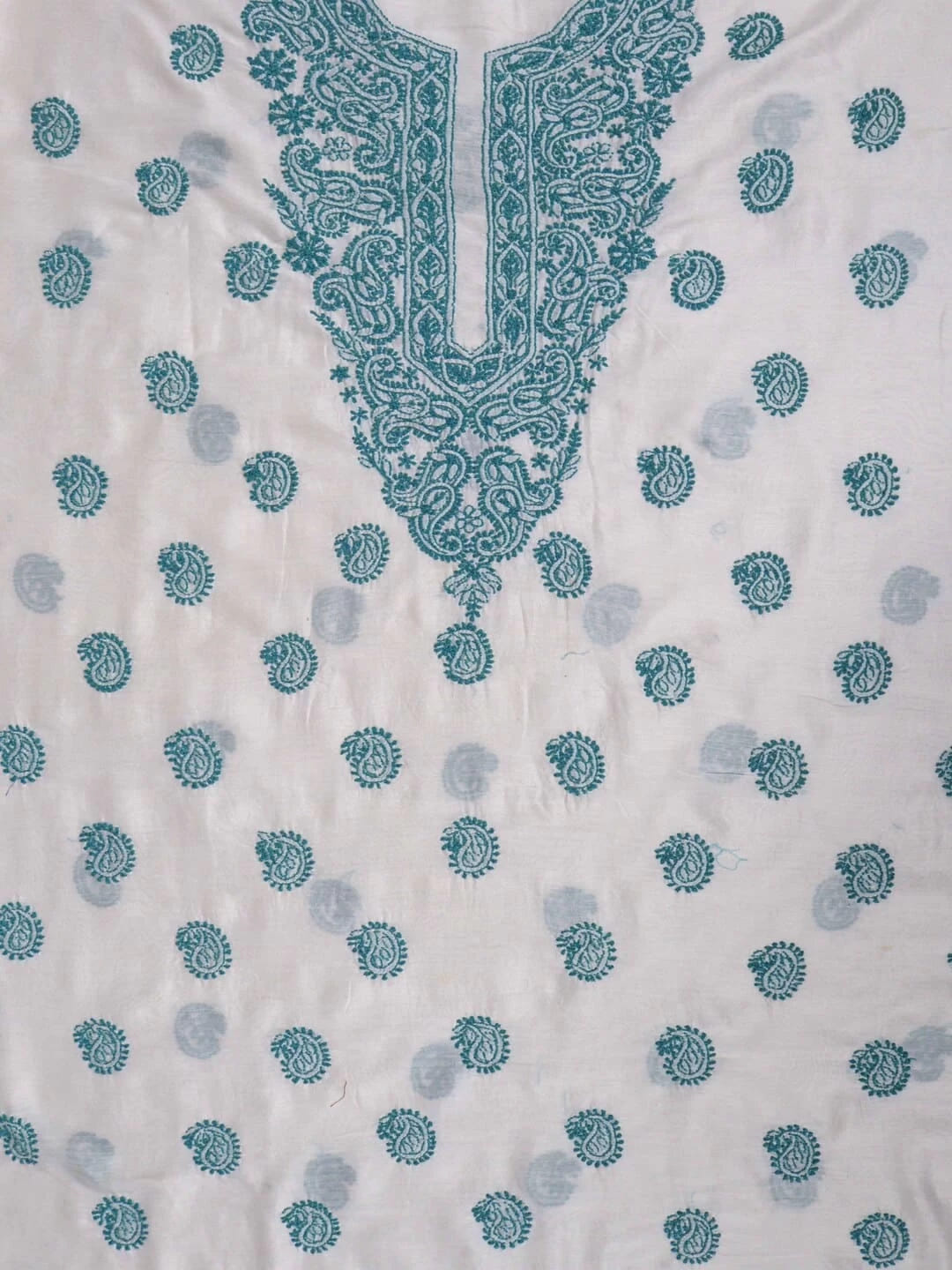 Ada Hand Embroidered Cream Chanderi Lucknowi Chikankari Unstitched Kurta Dupatta Set 01A38245
