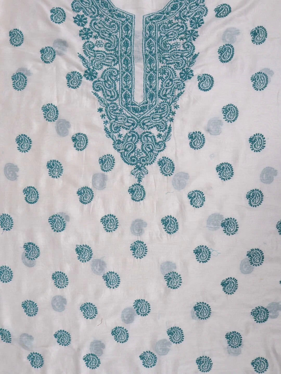 Ada Hand Embroidered Cream Chanderi Lucknowi Chikankari Unstitched Kurta Dupatta Set 01A38245