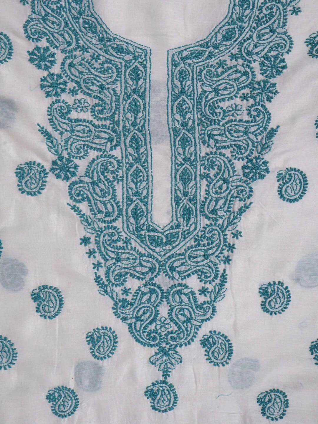 Ada Hand Embroidered Cream Chanderi Lucknowi Chikankari Unstitched Kurta Dupatta Set 01A38245