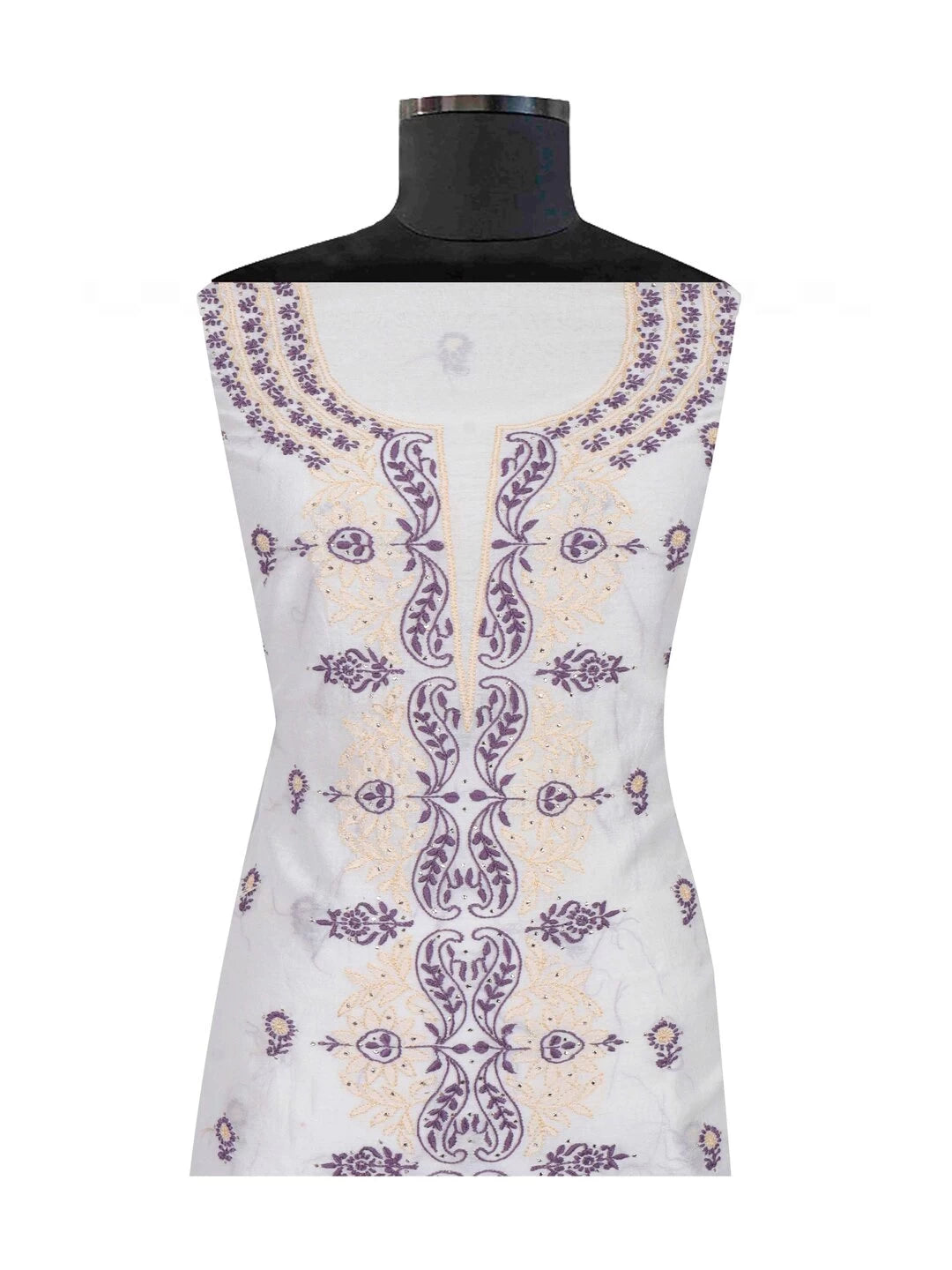Ada Hand Embroidered White Chanderi Lucknowi Chikankari Unstitched Kurta Dupatta Set Muqaish Work 01A167530