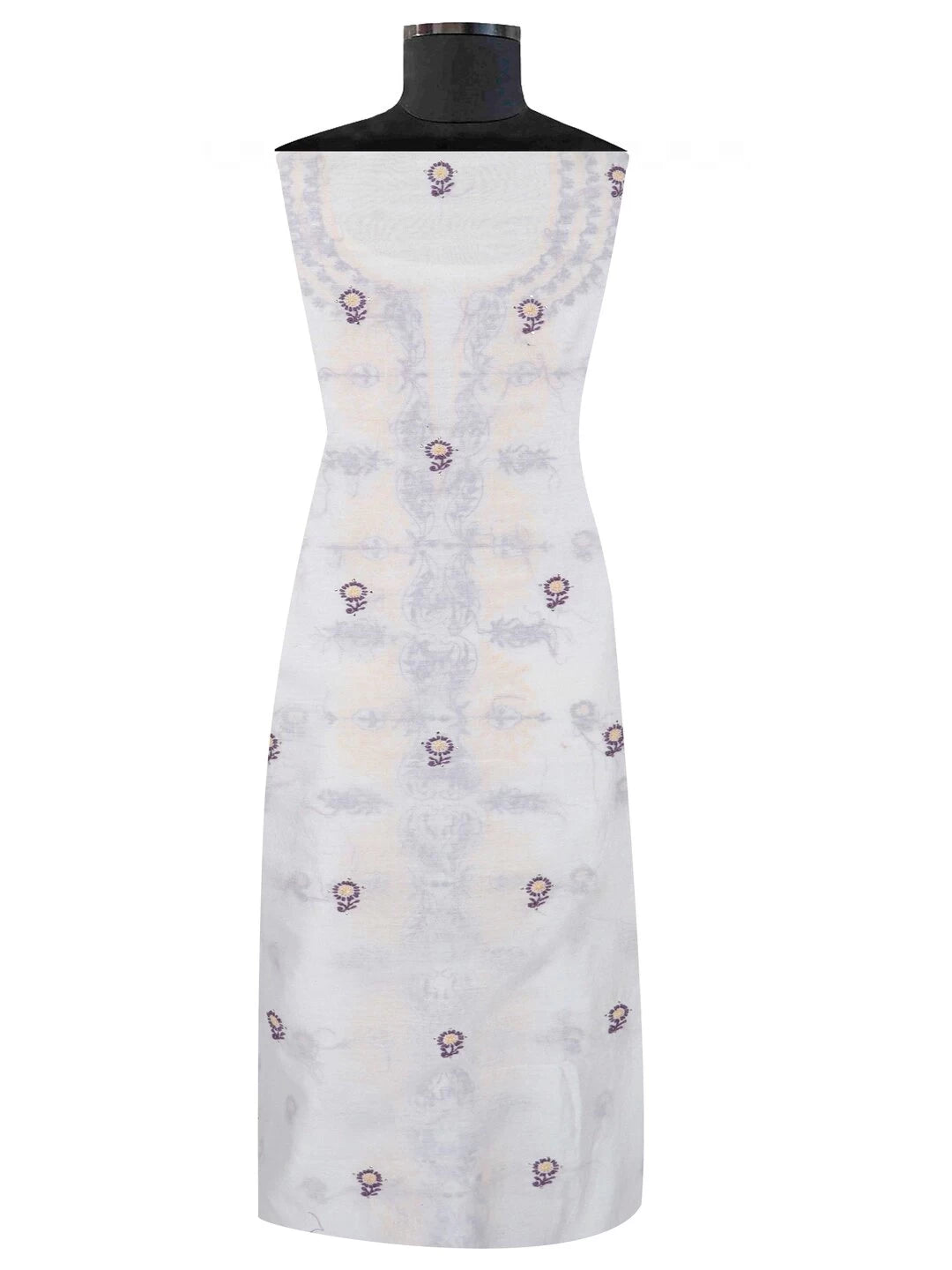 Ada Hand Embroidered White Chanderi Lucknowi Chikankari Unstitched Kurta Dupatta Set Muqaish Work 01A167530