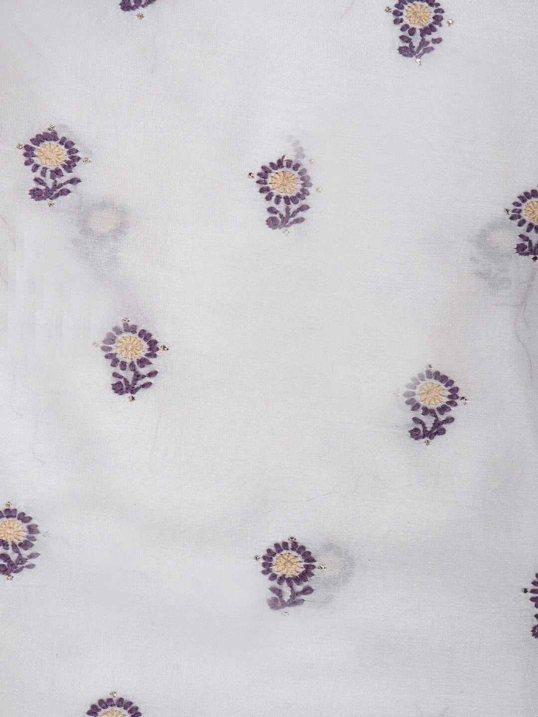 Ada Hand Embroidered White Chanderi Lucknowi Chikankari Unstitched Kurta Dupatta Set Muqaish Work 01A167530