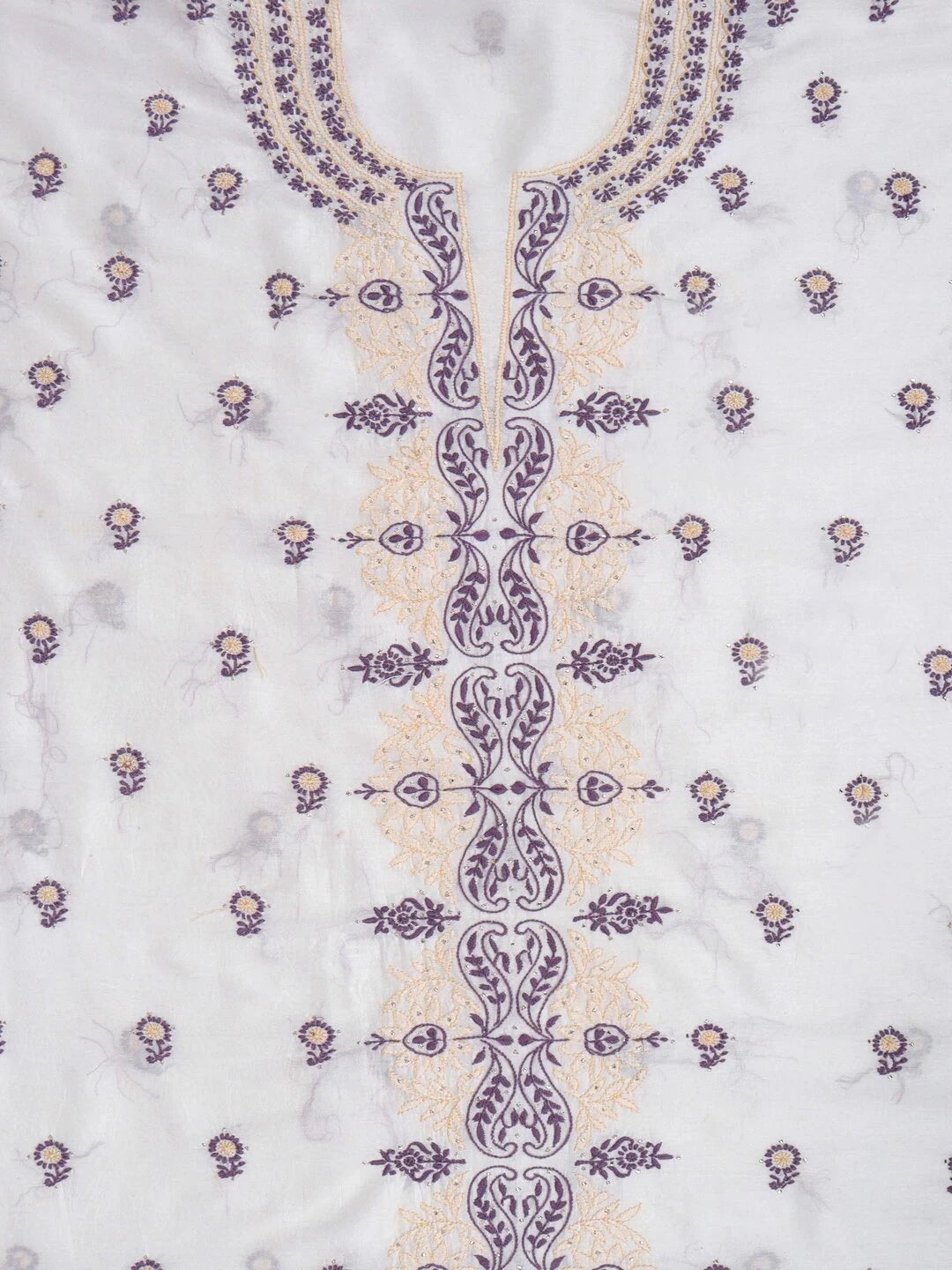Ada Hand Embroidered White Chanderi Lucknowi Chikankari Unstitched Kurta Dupatta Set Muqaish Work 01A167530