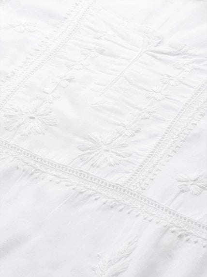 Ada Hand Embroidered White Cotton Lucknowi Chikankari Straight Kurti A100237