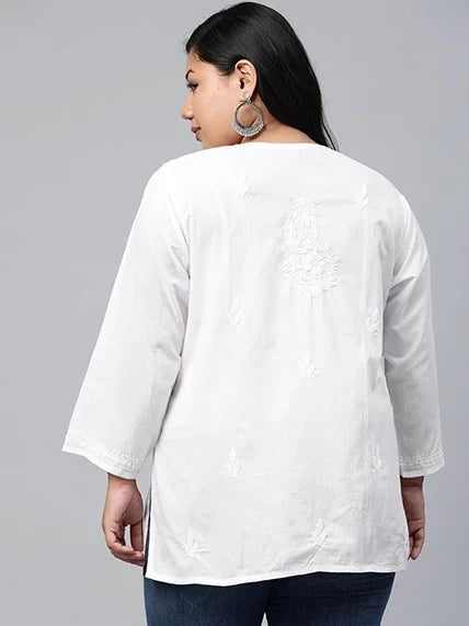 Ada Hand Embroidered White Cotton Lucknowi Chikankari Straight Kurti A100237
