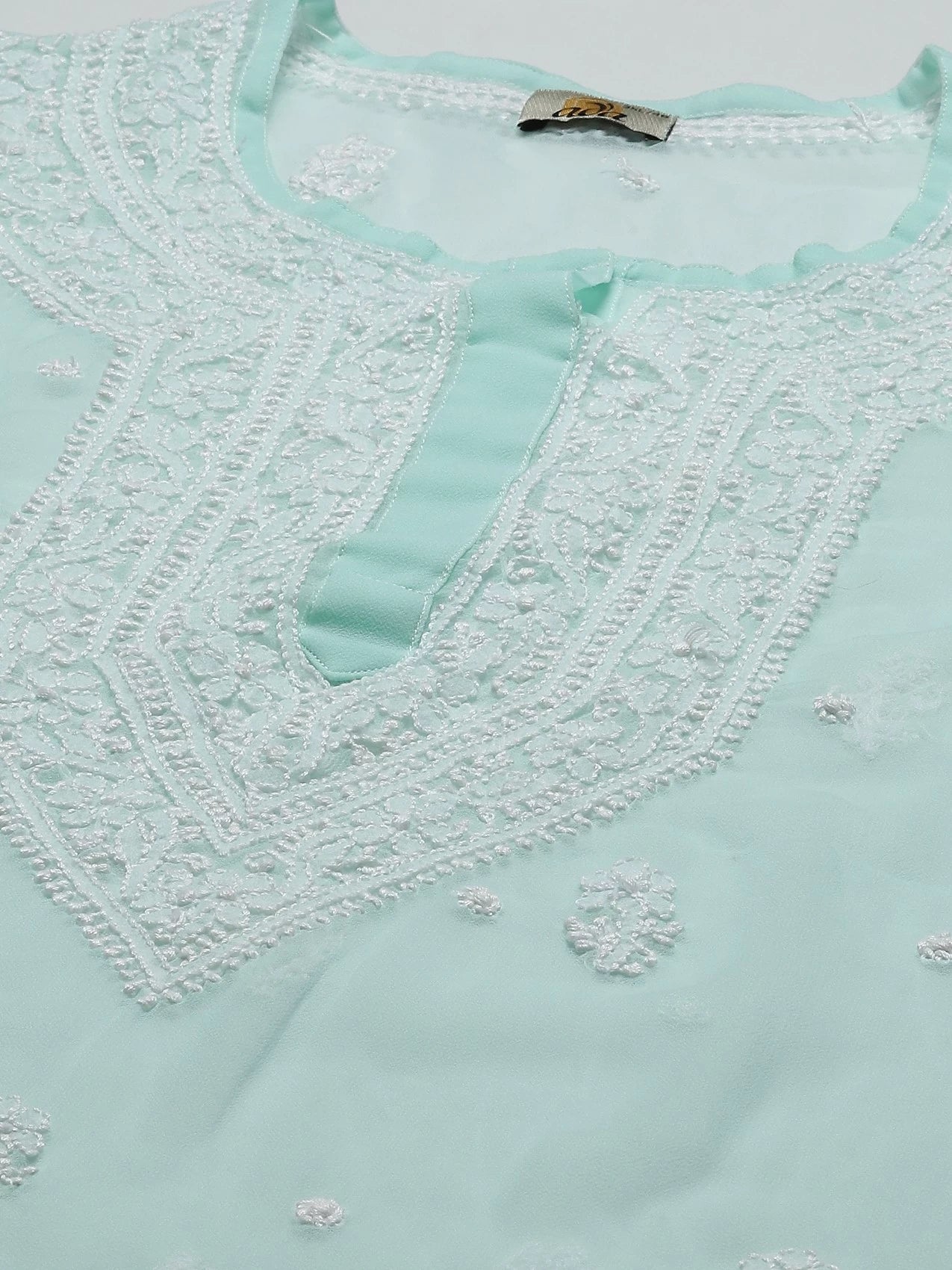 Ada Hand Embroidered Sea Green Georgette Lucknowi Chikankari Straight Kurta with Slip A411198