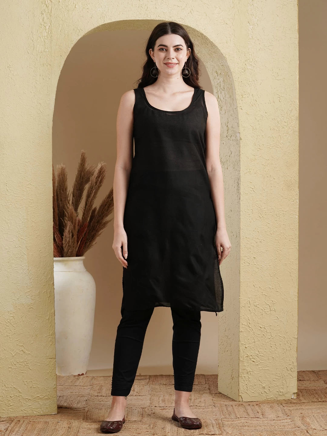 Ada Hand Embroidered Black Georgette Lucknowi Chikankari Kurta with Slip A411154