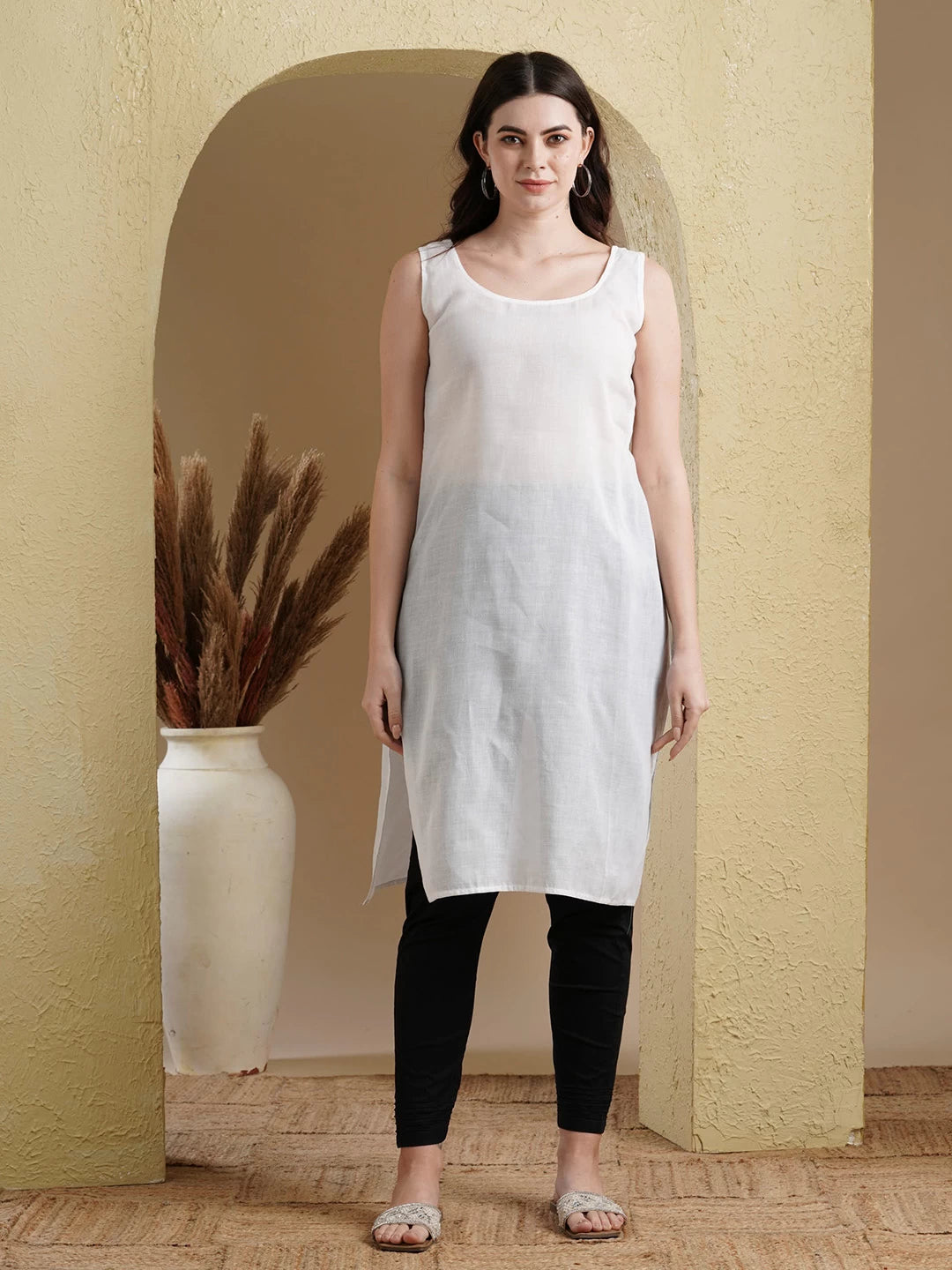 Ada Hand Embroidered White Georgette Lucknowi Chikankari Straight Kurta Set With Slip A811191