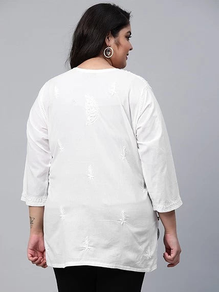 Ada Hand Embroidered White Cotton Lucknowi Chikankari Straight Kurti A296140