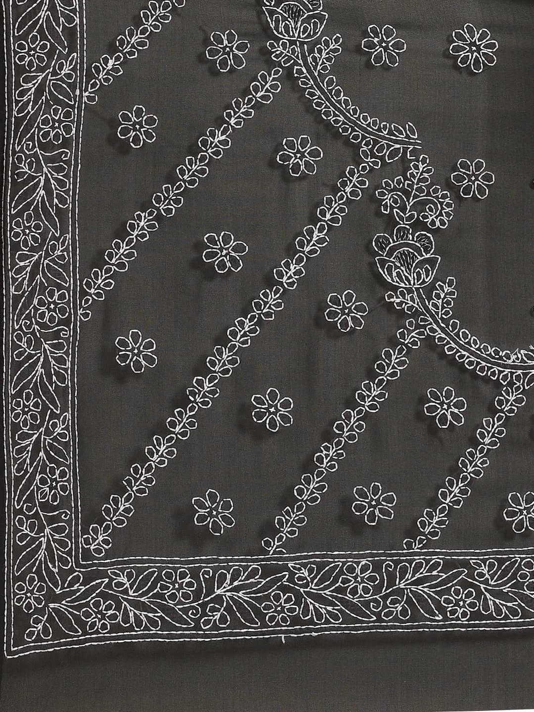 Ada Hand Embroidered Black Georgette Lucknowi Chikankari Saree With Blouse A191792