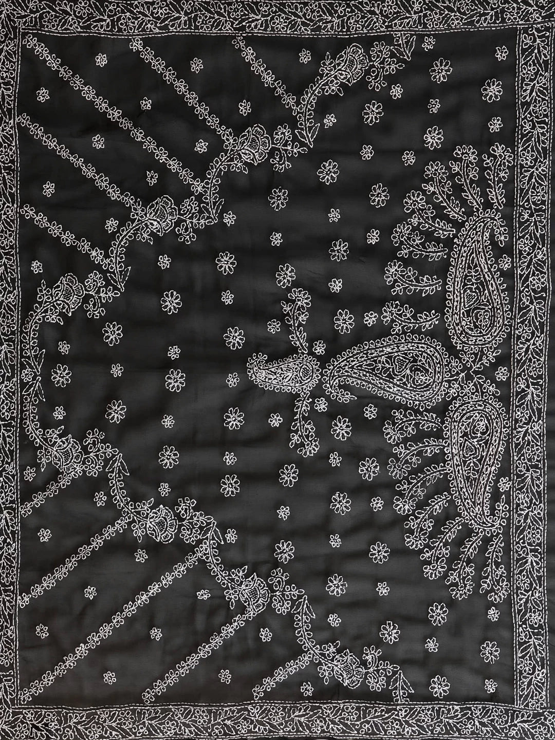 Ada Hand Embroidered Black Georgette Lucknowi Chikankari Saree With Blouse A191792
