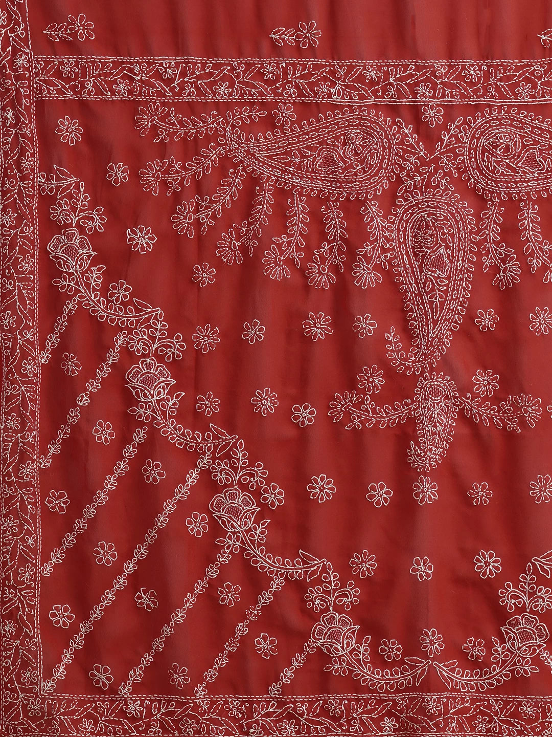 Ada Hand Embroidered Red Georgette Lucknowi Chikankari Saree With Blouse A183182