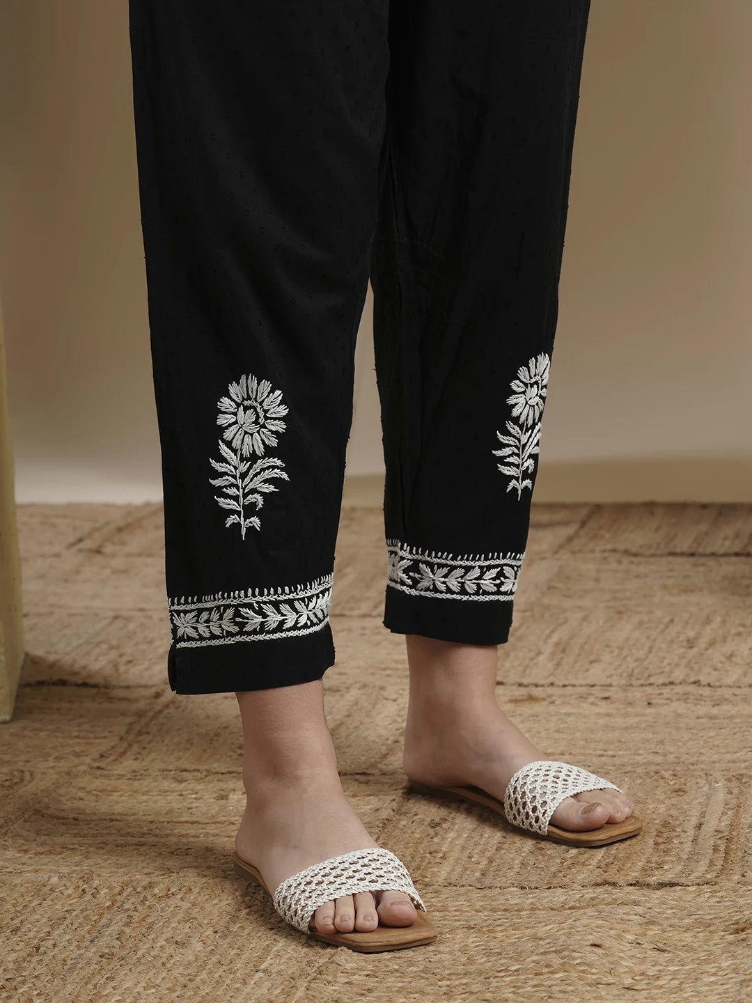 Ada Hand Embroidered Black Dobby Cotton Lucknowi Chikankari Co-Ord Set 01A479903
