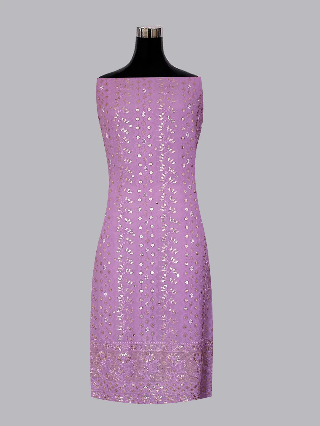 Ada Hand Embroidered Lavender Viscose Georgette Lucknowi Chikankari Unstitched Kurta Dupatta Set With Zari Work 01A357972