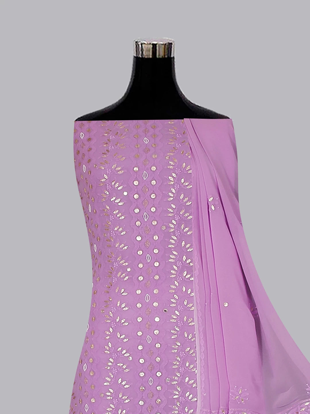 Ada Hand Embroidered Lavender Viscose Georgette Lucknowi Chikankari Unstitched Kurta Dupatta Set With Zari Work 01A357972