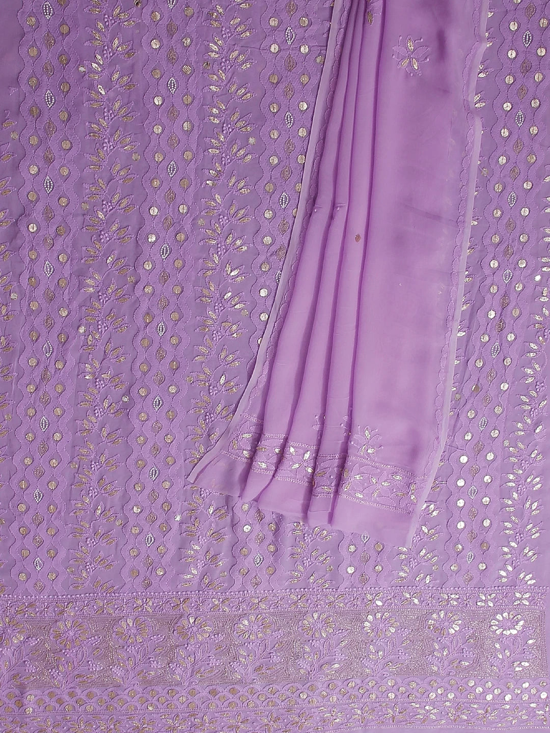 Ada Hand Embroidered Lavender Viscose Georgette Lucknowi Chikankari Unstitched Kurta Dupatta Set With Zari Work 01A357972
