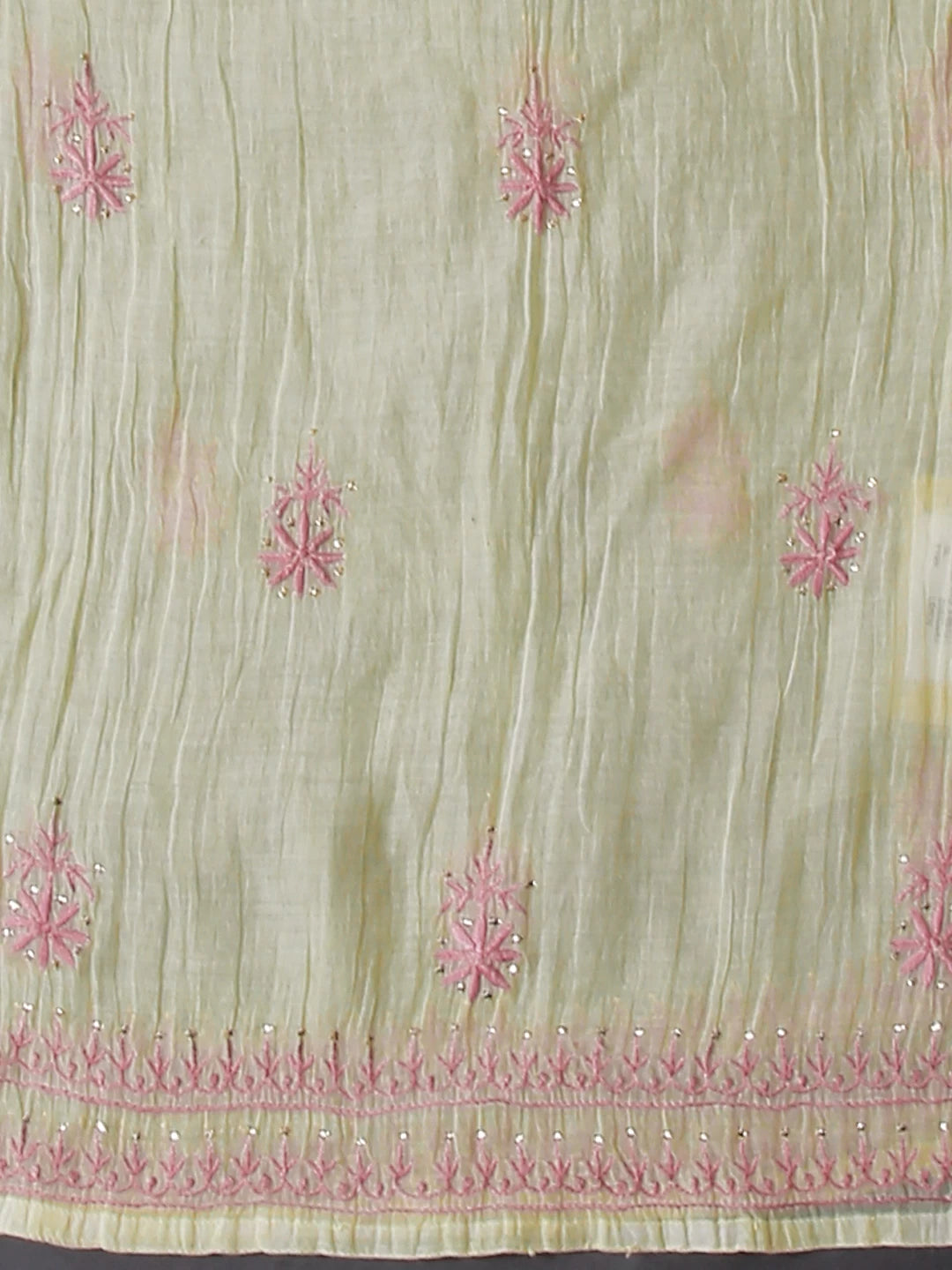 Ada Hand Embroidered Lemon Chanderi Lucknowi Chikakari Semi-Stitched Kurta Dupatta Set With Muqaish Work 01A482919