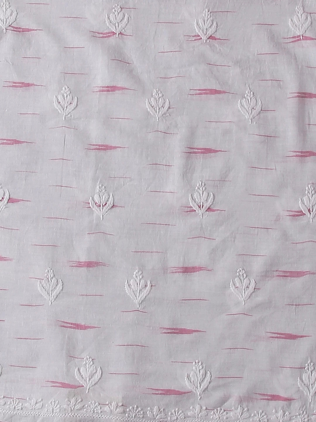 Ada Hand Embroidered White Cotton Ikat Lucknowi Chikankari Unstitched Kurta Dupatta Set 01A489922