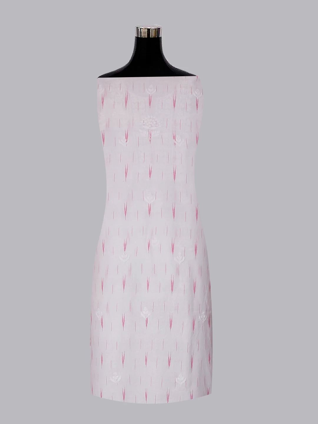 Ada Hand Embroidered White Cotton Ikat Lucknowi Chikankari Unstitched Kurta Dupatta Set 01A489922