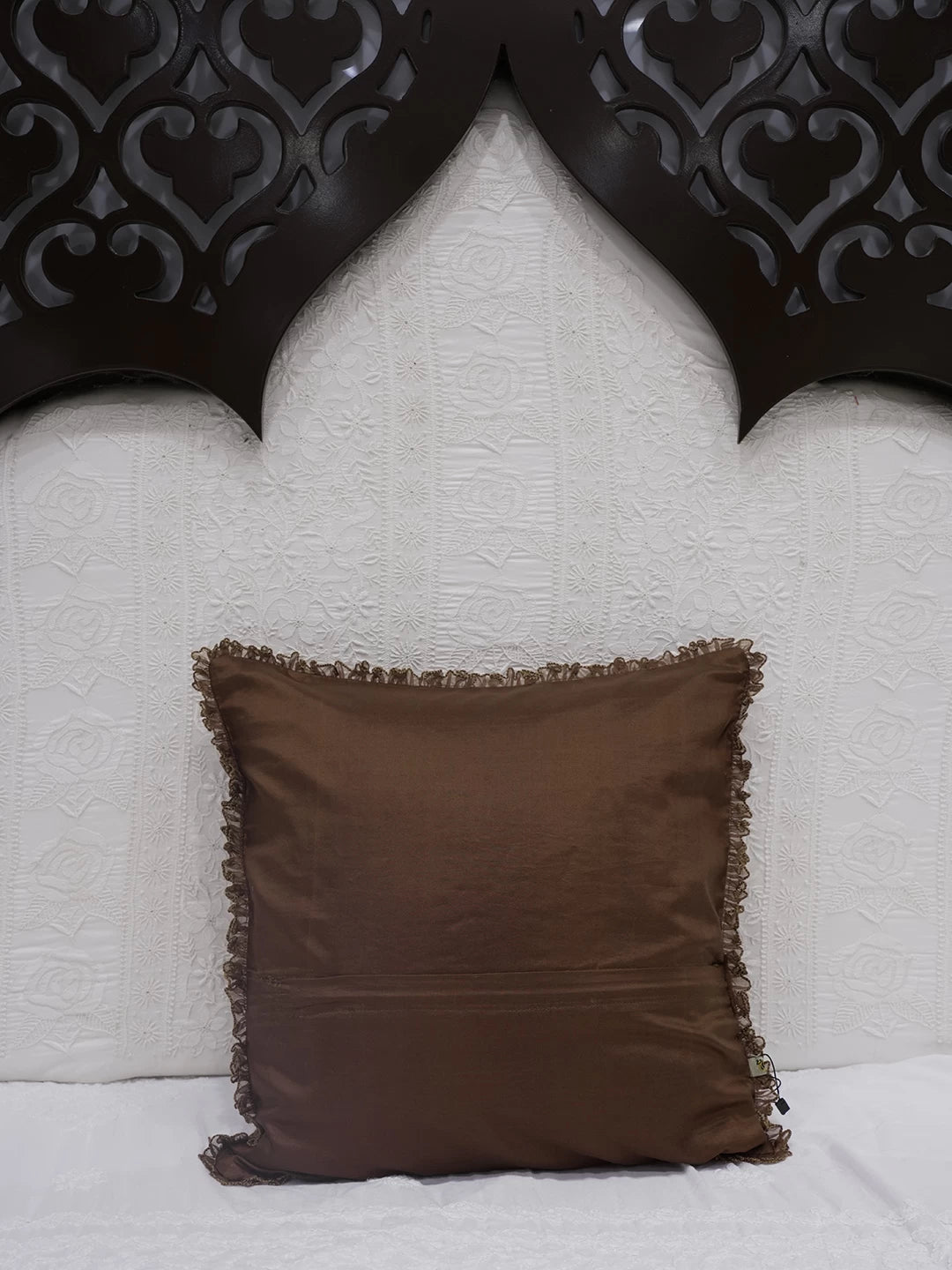 Ada Hand Embroidered Brown Silk Lucknowi Chikankari Cushion Cover 01A147935