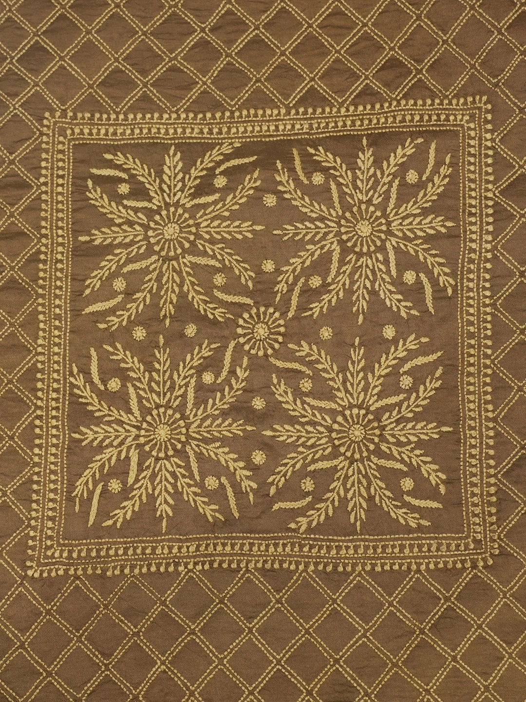 Ada Hand Embroidered Brown Silk Lucknowi Chikankari Cushion Cover 01A147935