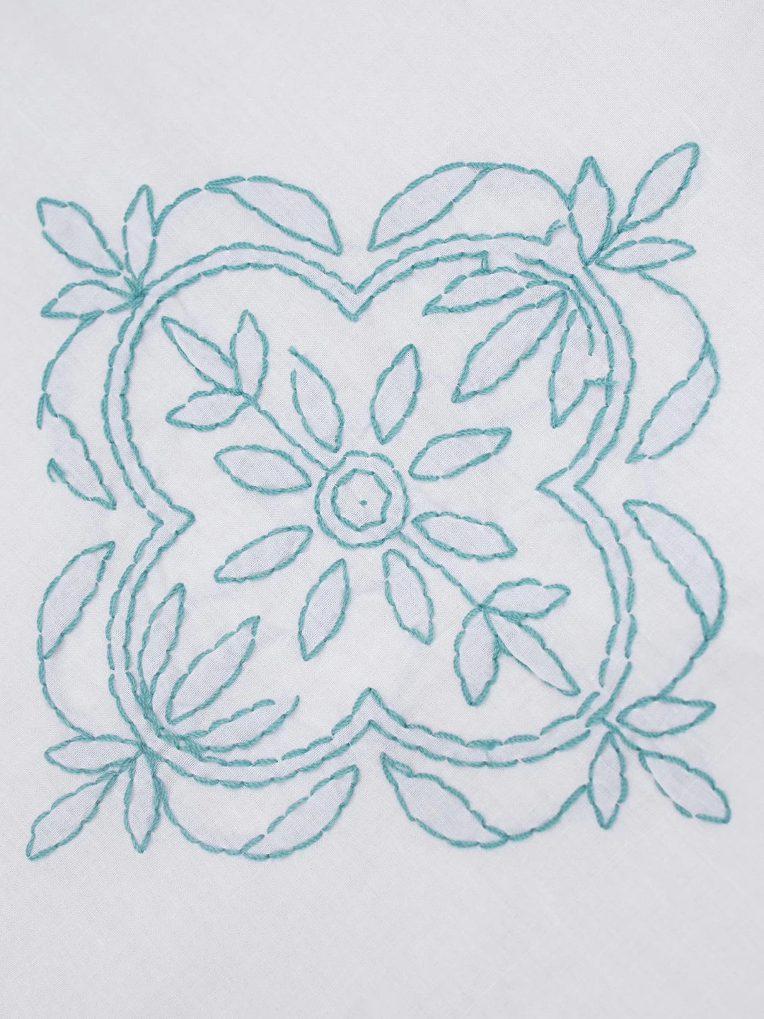 Ada Hand Embroidered White And Sea Green Lucknowi Chikankari Bed Sheet With Pillow Cover Set 01A483963