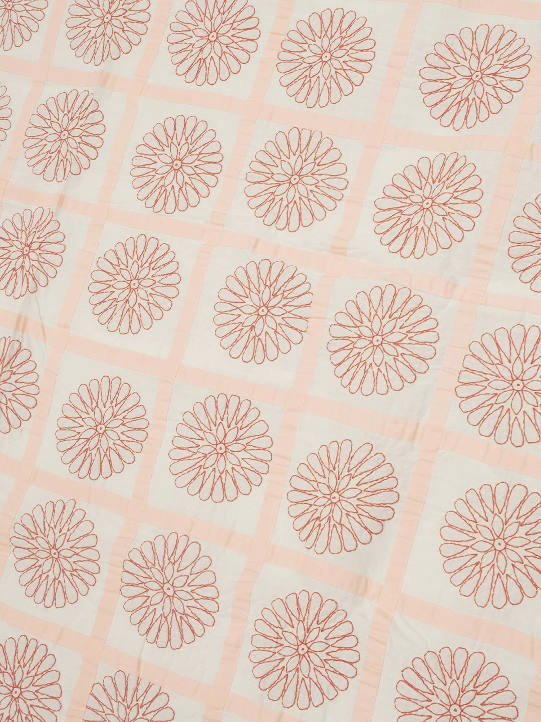Ada Hand Embroidered White And Peach Cotton Lucknowi Chikankari Bed Sheet With Pillow Cover Set 01A484049