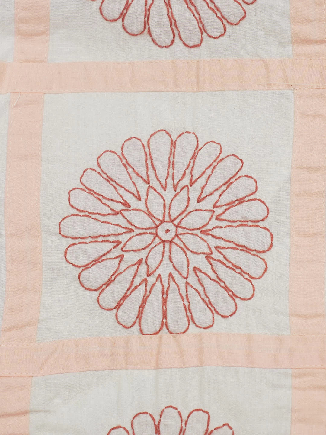 Ada Hand Embroidered White And Peach Cotton Lucknowi Chikankari Bed Sheet With Pillow Cover Set 01A484049