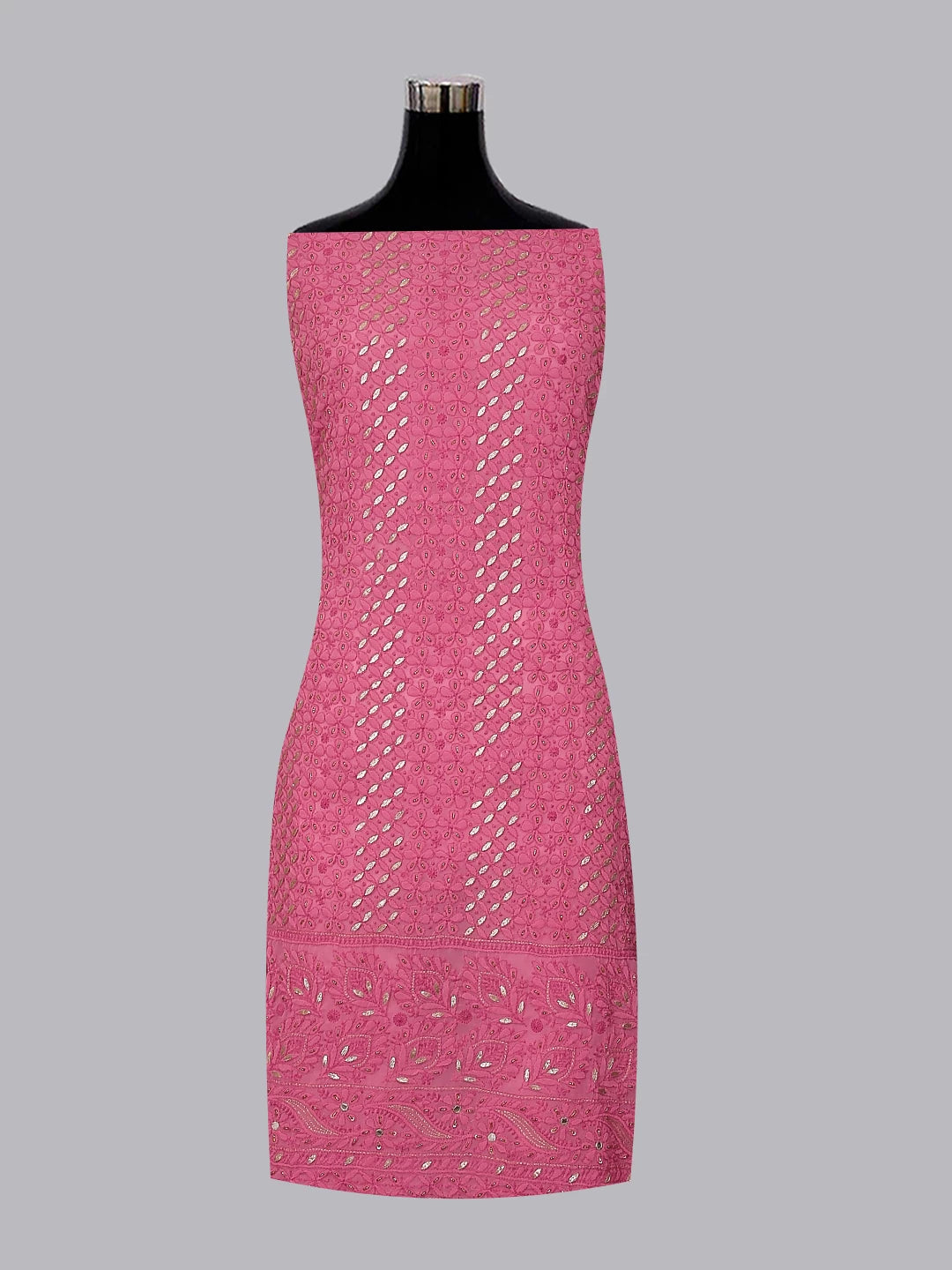 Ada Hand Embroidered Pink Georgette Lucknowi Chikankari Unstitched Suit Piece With Gotapatti Work 01A391230