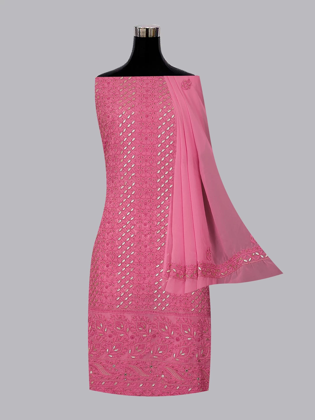 Ada Hand Embroidered Pink Georgette Lucknowi Chikankari Unstitched Suit Piece With Gotapatti Work 01A391230