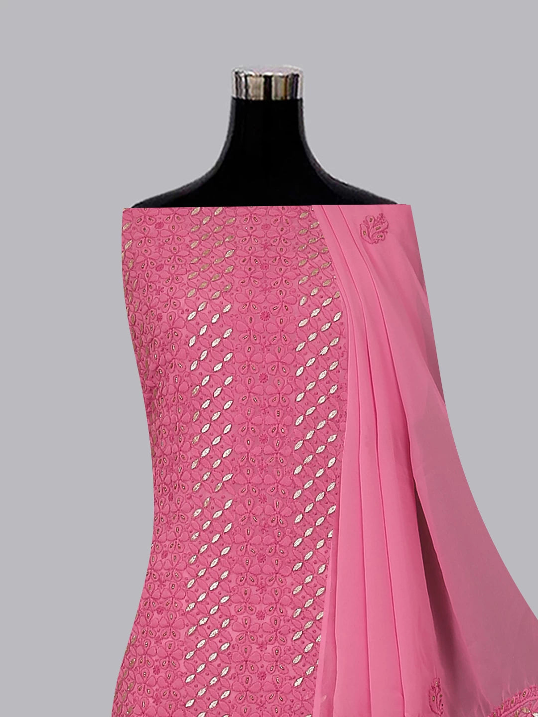 Ada Hand Embroidered Pink Georgette Lucknowi Chikankari Unstitched Suit Piece With Gotapatti Work 01A391230