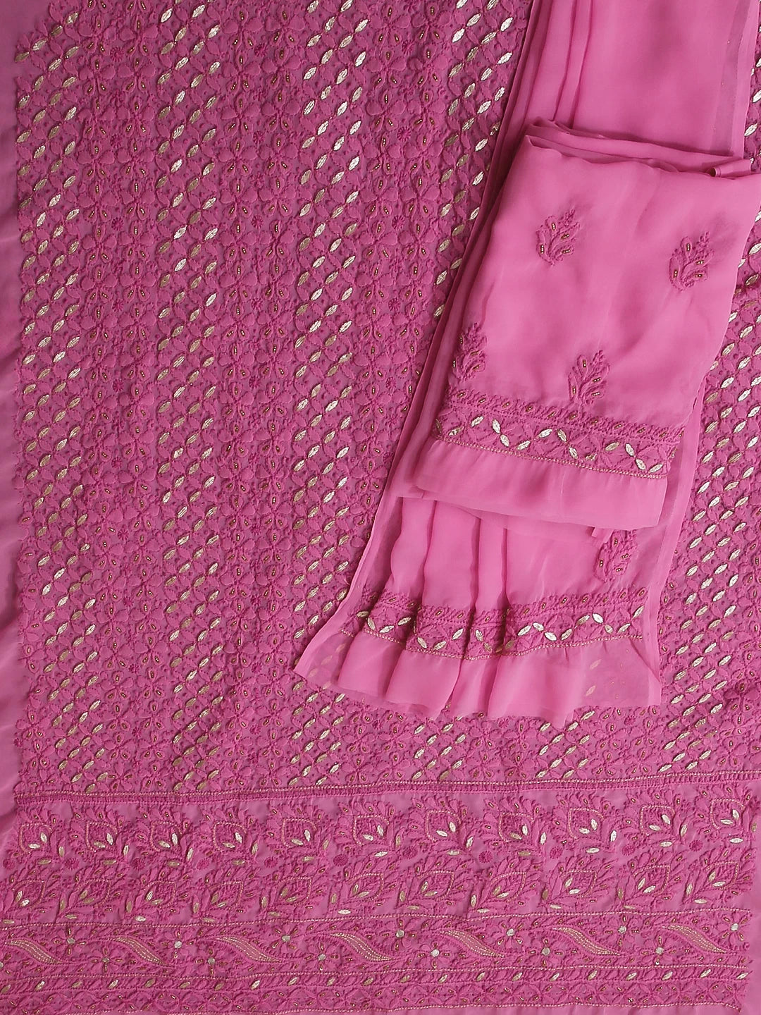Ada Hand Embroidered Pink Georgette Lucknowi Chikankari Unstitched Suit Piece With Gotapatti Work 01A391230