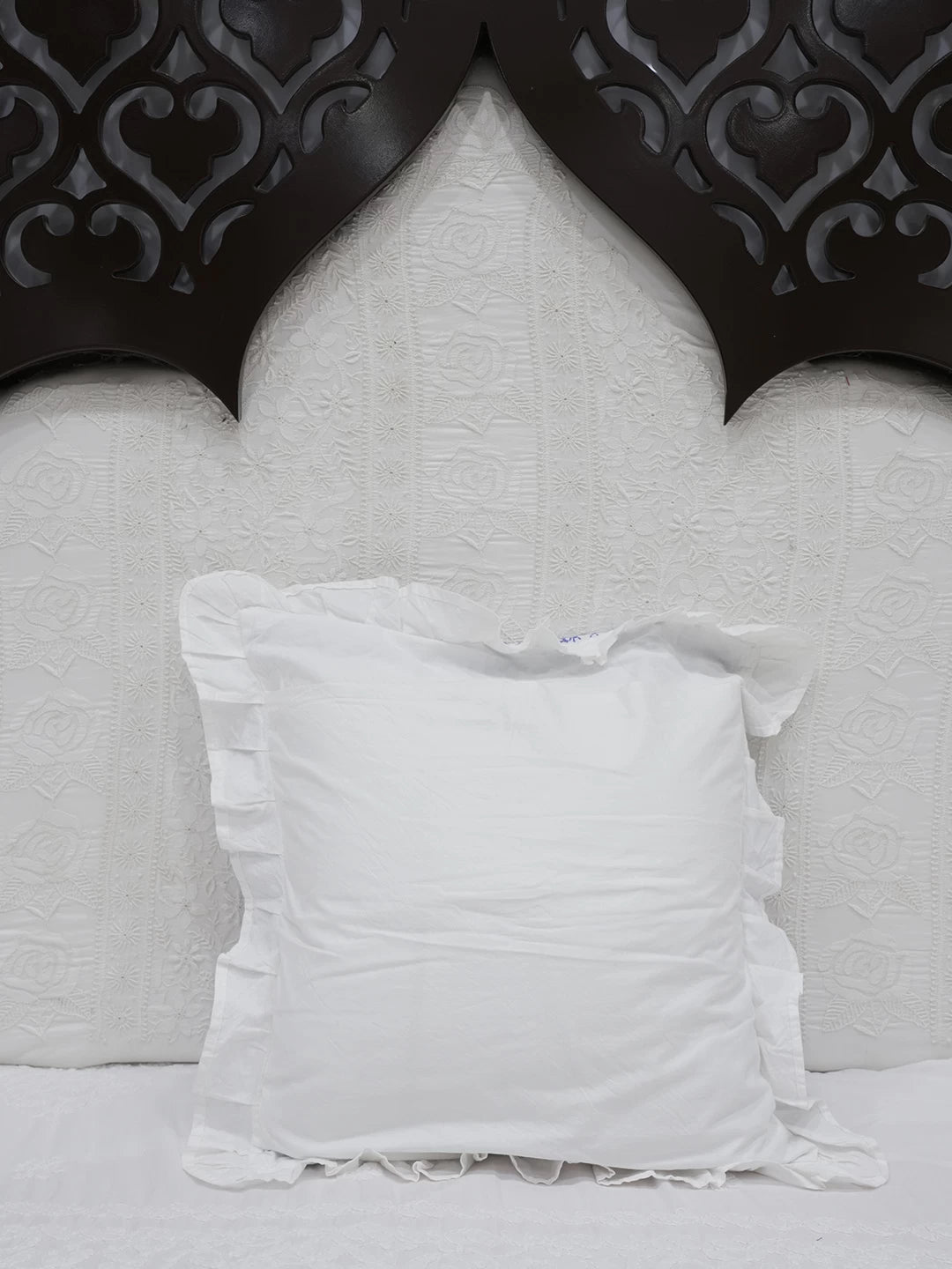 Ada Hand Embroidered White Cotton Lucknowi Chikankari Cushion Cover 01A505578