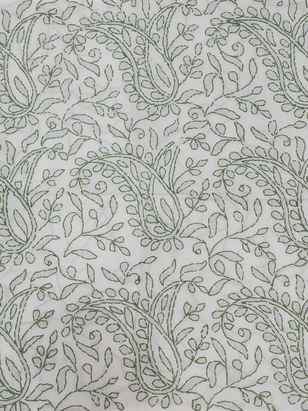 Ada Hand Embroidered White And Green Cotton Lucknowi Chikankari Cushion Cover 01A505551