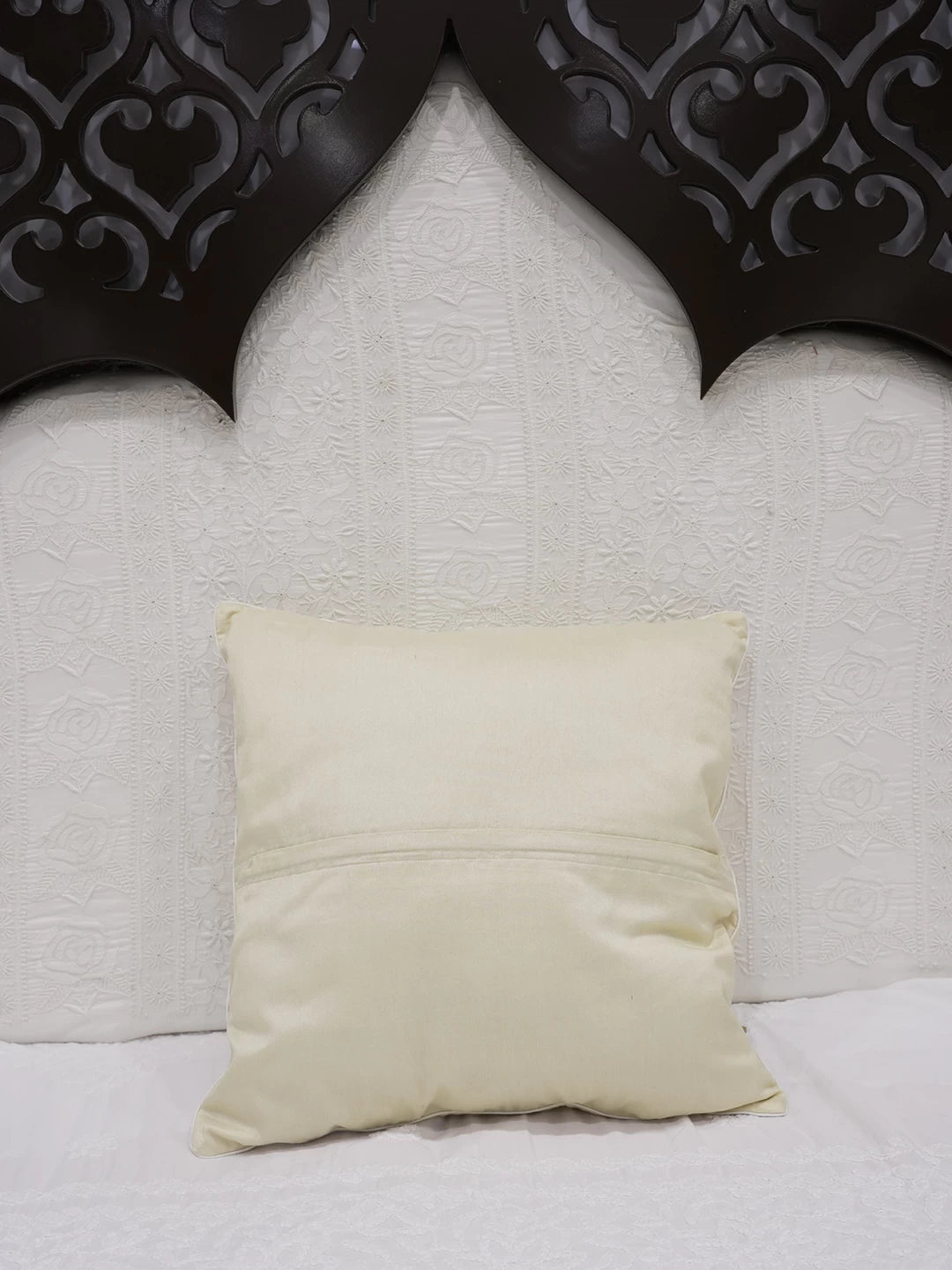 Ada Hand Embroidered Beige Silk Lucknowi Chikankari Cushion Cover 01A108038